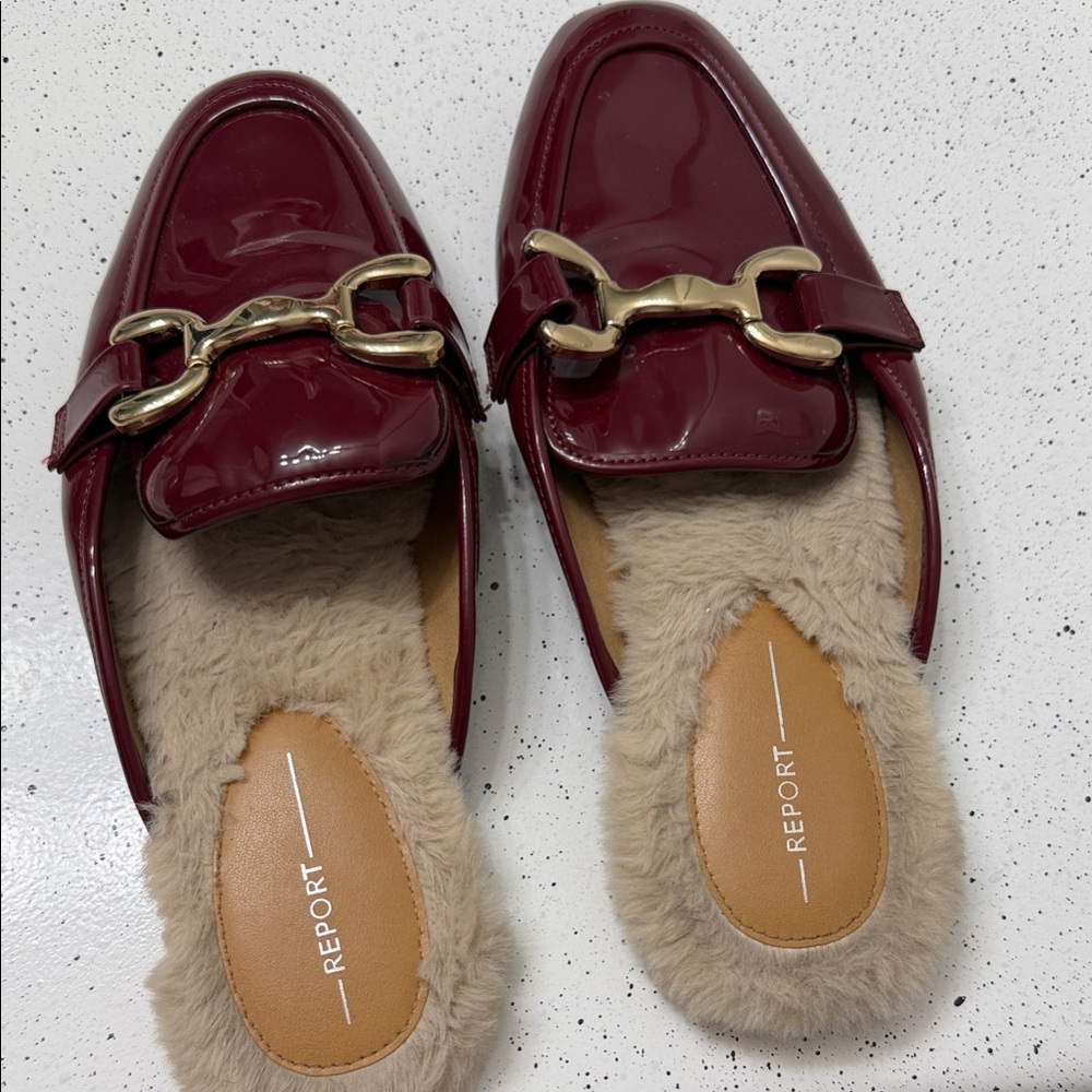 Report Wine Red Mules with Gold Accent